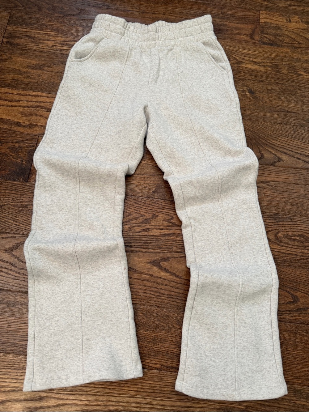 Danskin Tan Knit Sweatpants Elastic High Waist Pockets Flair Leg Womens XS